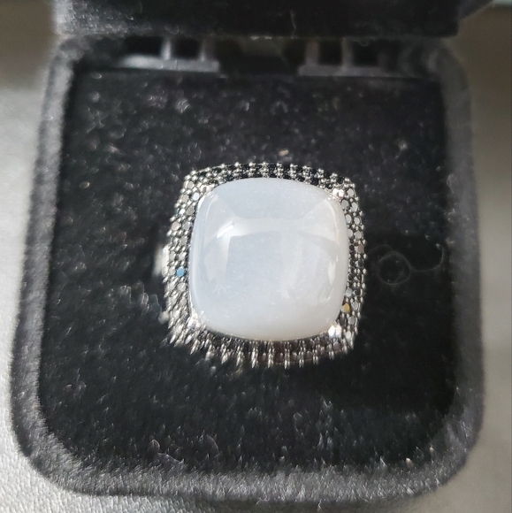 Sterling Silver 925 Solitaire Chalcedony Black Spinel Halo Ring - Picture 4 of 6